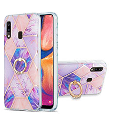 Coque Silicone Motif Fantaisie Souple Couleur Unie Etui Housse avec Support Bague Anneau Y01B pour Samsung Galaxy A30 Violet Clair