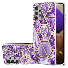 Coque Silicone Motif Fantaisie Souple Couleur Unie Etui Housse avec Support Bague Anneau Y01B pour Samsung Galaxy A32 5G Violet