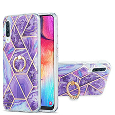 Coque Silicone Motif Fantaisie Souple Couleur Unie Etui Housse avec Support Bague Anneau Y01B pour Samsung Galaxy A50 Violet