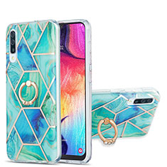 Coque Silicone Motif Fantaisie Souple Couleur Unie Etui Housse avec Support Bague Anneau Y01B pour Samsung Galaxy A50S Vert