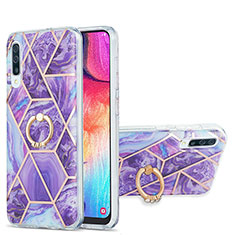 Coque Silicone Motif Fantaisie Souple Couleur Unie Etui Housse avec Support Bague Anneau Y01B pour Samsung Galaxy A50S Violet