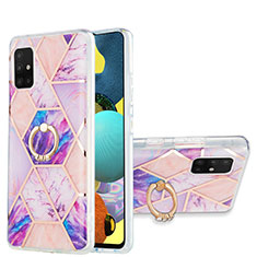 Coque Silicone Motif Fantaisie Souple Couleur Unie Etui Housse avec Support Bague Anneau Y01B pour Samsung Galaxy A51 4G Violet Clair