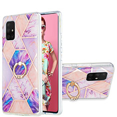 Coque Silicone Motif Fantaisie Souple Couleur Unie Etui Housse avec Support Bague Anneau Y01B pour Samsung Galaxy A71 4G A715 Violet Clair