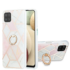 Coque Silicone Motif Fantaisie Souple Couleur Unie Etui Housse avec Support Bague Anneau Y01B pour Samsung Galaxy M12 Rose