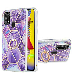 Coque Silicone Motif Fantaisie Souple Couleur Unie Etui Housse avec Support Bague Anneau Y01B pour Samsung Galaxy M21s Violet