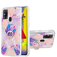 Coque Silicone Motif Fantaisie Souple Couleur Unie Etui Housse avec Support Bague Anneau Y01B pour Samsung Galaxy M31 Prime Edition Violet Clair