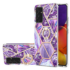 Coque Silicone Motif Fantaisie Souple Couleur Unie Etui Housse avec Support Bague Anneau Y01B pour Samsung Galaxy M54 5G Violet