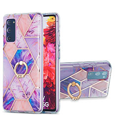 Coque Silicone Motif Fantaisie Souple Couleur Unie Etui Housse avec Support Bague Anneau Y01B pour Samsung Galaxy S20 FE 4G Violet Clair