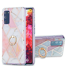 Coque Silicone Motif Fantaisie Souple Couleur Unie Etui Housse avec Support Bague Anneau Y01B pour Samsung Galaxy S20 FE 5G Rose