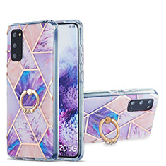 Coque Silicone Motif Fantaisie Souple Couleur Unie Etui Housse avec Support Bague Anneau Y01B pour Samsung Galaxy S20 Violet Clair