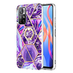 Coque Silicone Motif Fantaisie Souple Couleur Unie Etui Housse avec Support Bague Anneau Y01B pour Xiaomi Poco M4 Pro 5G Violet