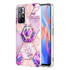 Coque Silicone Motif Fantaisie Souple Couleur Unie Etui Housse avec Support Bague Anneau Y01B pour Xiaomi Poco M4 Pro 5G Violet Clair