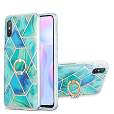 Coque Silicone Motif Fantaisie Souple Couleur Unie Etui Housse avec Support Bague Anneau Y01B pour Xiaomi Redmi 9A Vert