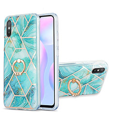 Coque Silicone Motif Fantaisie Souple Couleur Unie Etui Housse avec Support Bague Anneau Y01B pour Xiaomi Redmi 9i Pastel Vert