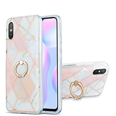 Coque Silicone Motif Fantaisie Souple Couleur Unie Etui Housse avec Support Bague Anneau Y01B pour Xiaomi Redmi 9i Rose