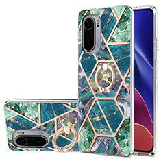 Coque Silicone Motif Fantaisie Souple Couleur Unie Etui Housse avec Support Bague Anneau Y01B pour Xiaomi Redmi K40 Pro 5G Vert Nuit