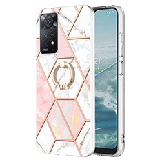 Coque Silicone Motif Fantaisie Souple Couleur Unie Etui Housse avec Support Bague Anneau Y01B pour Xiaomi Redmi Note 11 Pro 4G Rose