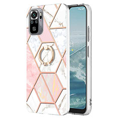 Coque Silicone Motif Fantaisie Souple Couleur Unie Etui Housse avec Support Bague Anneau Y01B pour Xiaomi Redmi Note 11 SE India 4G Rose