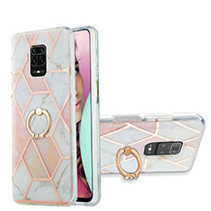 Coque Silicone Motif Fantaisie Souple Couleur Unie Etui Housse avec Support Bague Anneau Y01B pour Xiaomi Redmi Note 9 Pro Rose