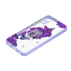 Coque Silicone Motif Fantaisie Souple Couleur Unie Etui Housse avec Support Bague Anneau Y01X pour Samsung Galaxy A03 Core Violet