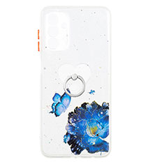 Coque Silicone Motif Fantaisie Souple Couleur Unie Etui Housse avec Support Bague Anneau Y01X pour Samsung Galaxy A04s Bleu