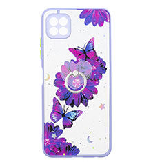 Coque Silicone Motif Fantaisie Souple Couleur Unie Etui Housse avec Support Bague Anneau Y01X pour Samsung Galaxy A22 5G Violet