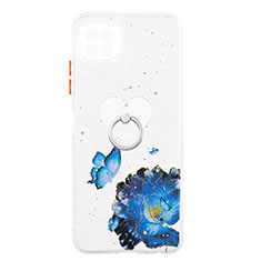 Coque Silicone Motif Fantaisie Souple Couleur Unie Etui Housse avec Support Bague Anneau Y01X pour Samsung Galaxy A22s 5G Bleu