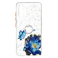 Coque Silicone Motif Fantaisie Souple Couleur Unie Etui Housse avec Support Bague Anneau Y01X pour Samsung Galaxy A32 4G Bleu