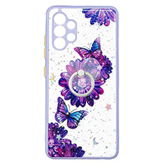 Coque Silicone Motif Fantaisie Souple Couleur Unie Etui Housse avec Support Bague Anneau Y01X pour Samsung Galaxy A32 4G Violet