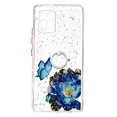 Coque Silicone Motif Fantaisie Souple Couleur Unie Etui Housse avec Support Bague Anneau Y01X pour Samsung Galaxy A42 5G Bleu