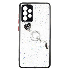 Coque Silicone Motif Fantaisie Souple Couleur Unie Etui Housse avec Support Bague Anneau Y01X pour Samsung Galaxy A72 5G Noir