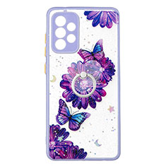 Coque Silicone Motif Fantaisie Souple Couleur Unie Etui Housse avec Support Bague Anneau Y01X pour Samsung Galaxy A72 5G Violet