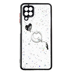 Coque Silicone Motif Fantaisie Souple Couleur Unie Etui Housse avec Support Bague Anneau Y01X pour Samsung Galaxy F12 Noir