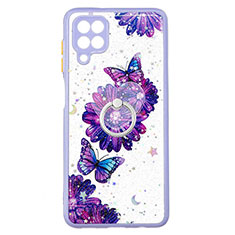 Coque Silicone Motif Fantaisie Souple Couleur Unie Etui Housse avec Support Bague Anneau Y01X pour Samsung Galaxy F12 Violet