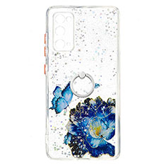 Coque Silicone Motif Fantaisie Souple Couleur Unie Etui Housse avec Support Bague Anneau Y01X pour Samsung Galaxy S20 Lite 5G Bleu