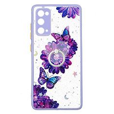 Coque Silicone Motif Fantaisie Souple Couleur Unie Etui Housse avec Support Bague Anneau Y01X pour Samsung Galaxy S20 Lite 5G Violet