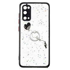 Coque Silicone Motif Fantaisie Souple Couleur Unie Etui Housse avec Support Bague Anneau Y01X pour Samsung Galaxy S20 Noir