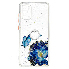 Coque Silicone Motif Fantaisie Souple Couleur Unie Etui Housse avec Support Bague Anneau Y01X pour Samsung Galaxy S20 Plus 5G Bleu