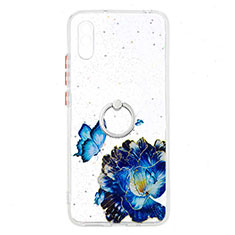 Coque Silicone Motif Fantaisie Souple Couleur Unie Etui Housse avec Support Bague Anneau Y01X pour Xiaomi Redmi 9AT Bleu