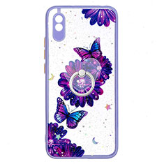 Coque Silicone Motif Fantaisie Souple Couleur Unie Etui Housse avec Support Bague Anneau Y01X pour Xiaomi Redmi 9AT Violet