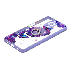 Coque Silicone Motif Fantaisie Souple Couleur Unie Etui Housse avec Support Bague Anneau Y01X pour Xiaomi Redmi Note 9 Pro Violet