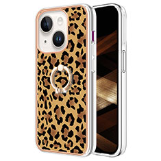 Coque Silicone Motif Fantaisie Souple Couleur Unie Etui Housse avec Support Bague Anneau Y02B pour Apple iPhone 14 Marron