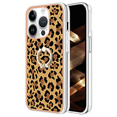 Coque Silicone Motif Fantaisie Souple Couleur Unie Etui Housse avec Support Bague Anneau Y02B pour Apple iPhone 15 Pro Max Marron