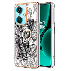 Coque Silicone Motif Fantaisie Souple Couleur Unie Etui Housse avec Support Bague Anneau Y02B pour OnePlus Nord CE 3 Lite 5G Gris