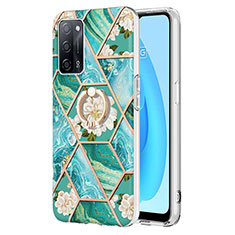 Coque Silicone Motif Fantaisie Souple Couleur Unie Etui Housse avec Support Bague Anneau Y02B pour Oppo A55 5G Vert