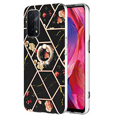 Coque Silicone Motif Fantaisie Souple Couleur Unie Etui Housse avec Support Bague Anneau Y02B pour Oppo A74 5G Noir