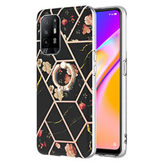 Coque Silicone Motif Fantaisie Souple Couleur Unie Etui Housse avec Support Bague Anneau Y02B pour Oppo A95 5G Noir