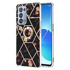 Coque Silicone Motif Fantaisie Souple Couleur Unie Etui Housse avec Support Bague Anneau Y02B pour Oppo Reno6 Pro+ Plus 5G Noir