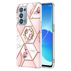 Coque Silicone Motif Fantaisie Souple Couleur Unie Etui Housse avec Support Bague Anneau Y02B pour Oppo Reno6 Pro+ Plus 5G Rose