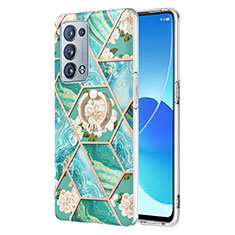 Coque Silicone Motif Fantaisie Souple Couleur Unie Etui Housse avec Support Bague Anneau Y02B pour Oppo Reno6 Pro+ Plus 5G Vert